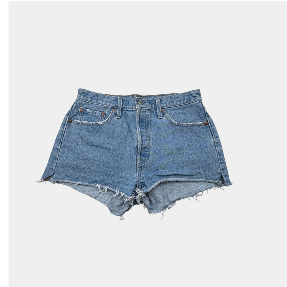 Levi's 501 Denim Shorts Women 29 Blue Raw Hem Cut Off Button Fly High Rise